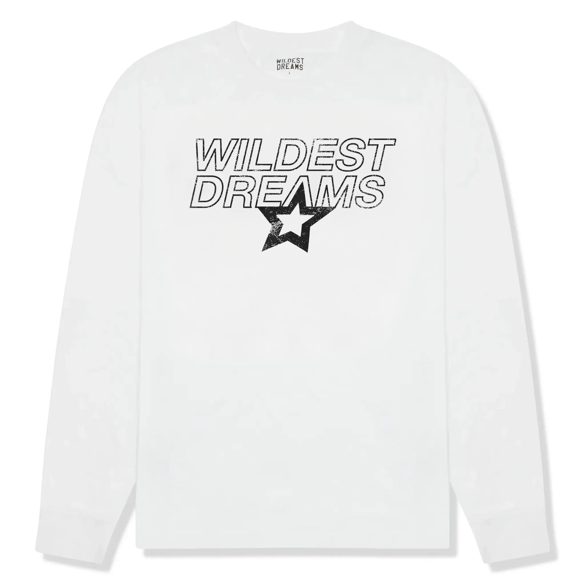 Front View of Wildest Dreams Star Logo L/S White T Shirt